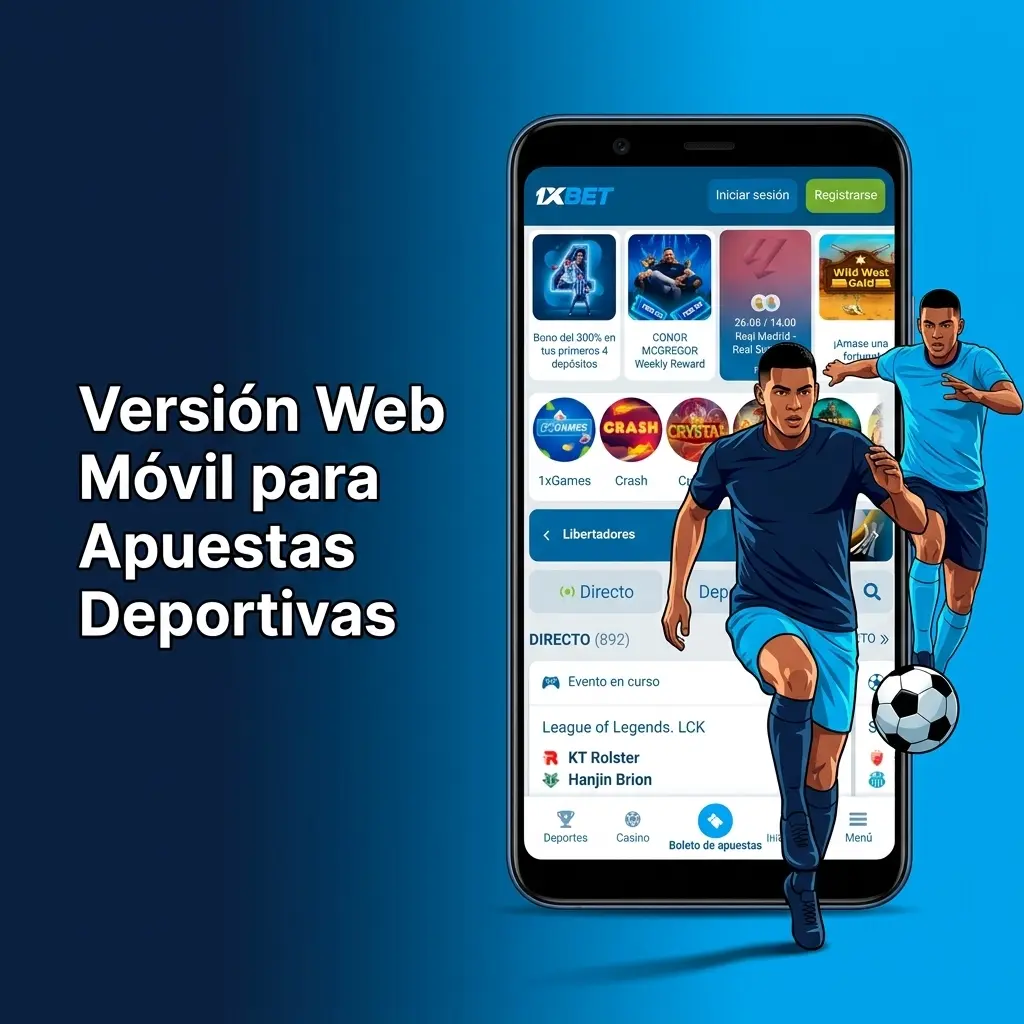 Versión web móvil de 1xbet para apuestas deportivas, compatible con Chrome, Safari y Firefox sin descargas.