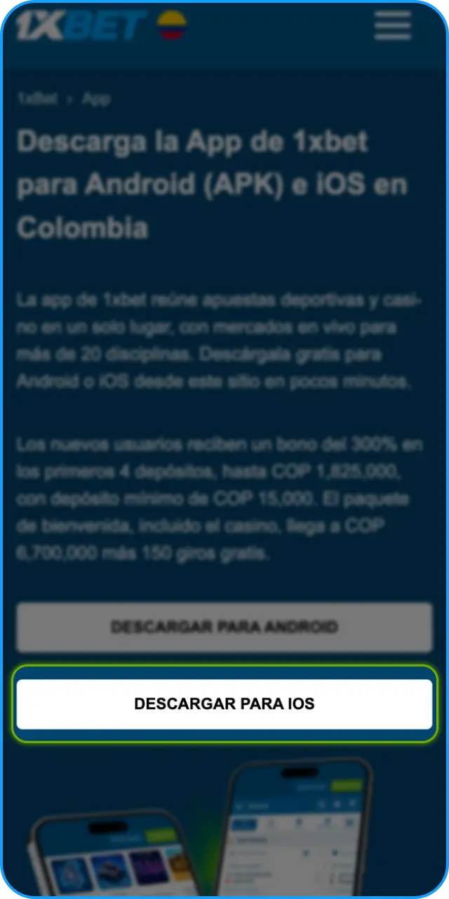 Haz clic en el botón para descargar la App de 1xbet en tu iOS.