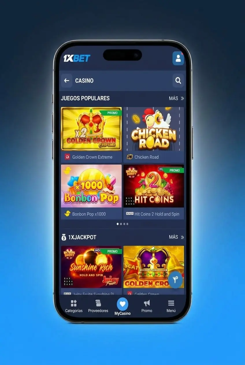 Guía paso a paso para jugar tragamonedas en 1xBet: iniciar sesión, elegir Slots, buscar juego y girar.