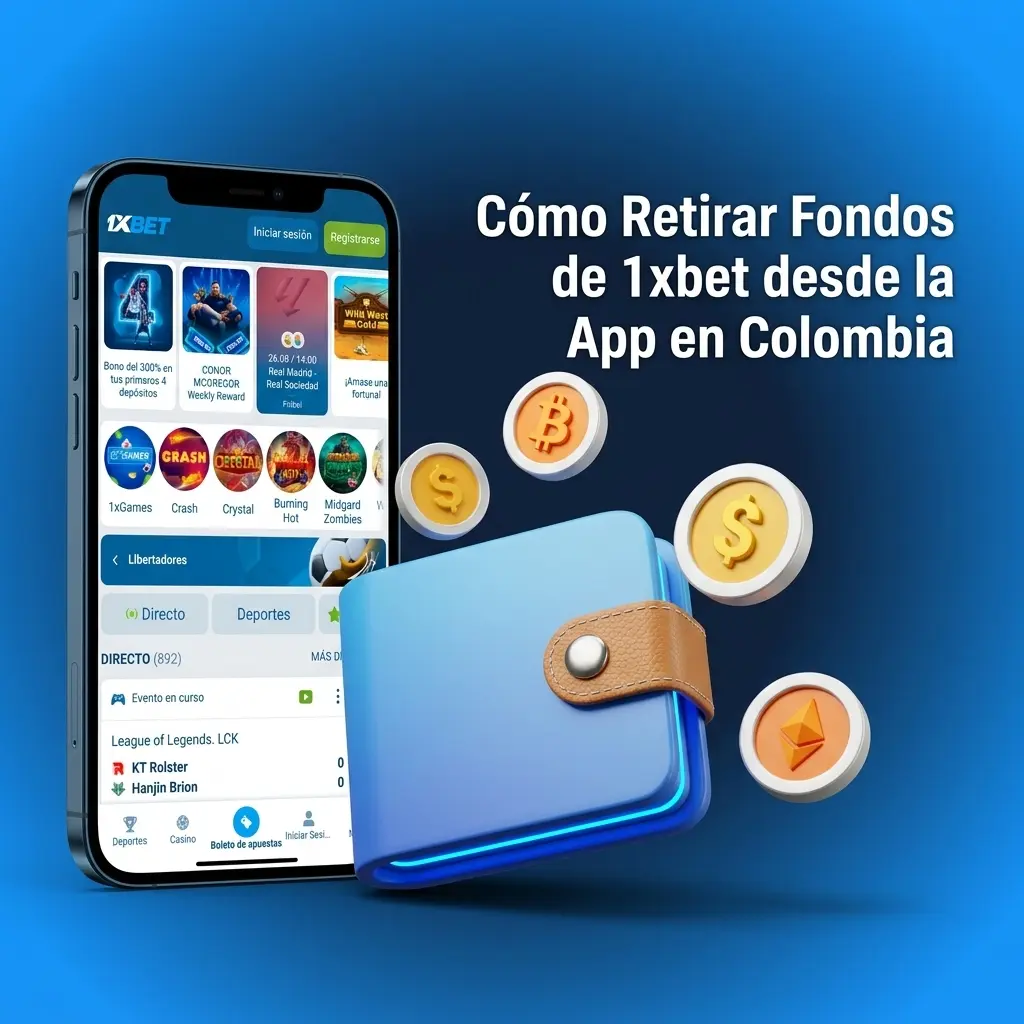 Guía para retirar fondos desde la app de 1xbet en Colombia usando Nequi, Daviplata, Bancolombia o criptomonedas.