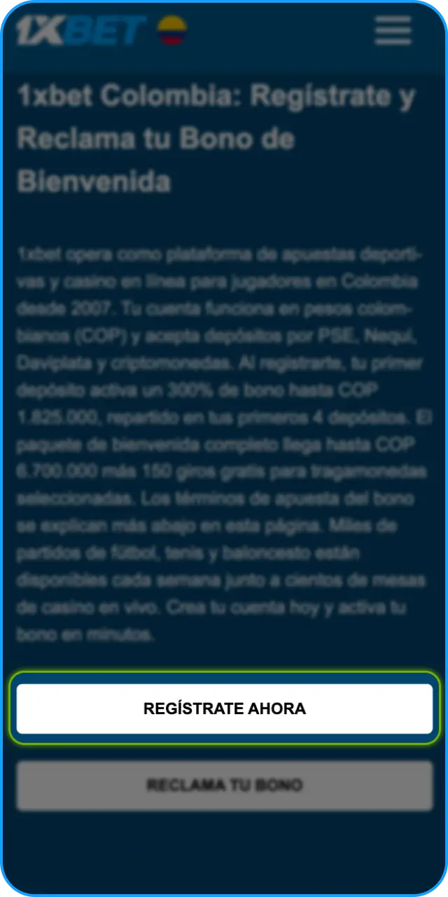 Abre el formulario de registro en 1xbet y crea tu cuenta rápidamente.