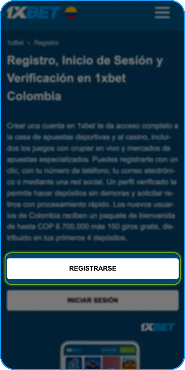 Descarga la App de 1xbet para iniciar el registro móvil fácilmente.